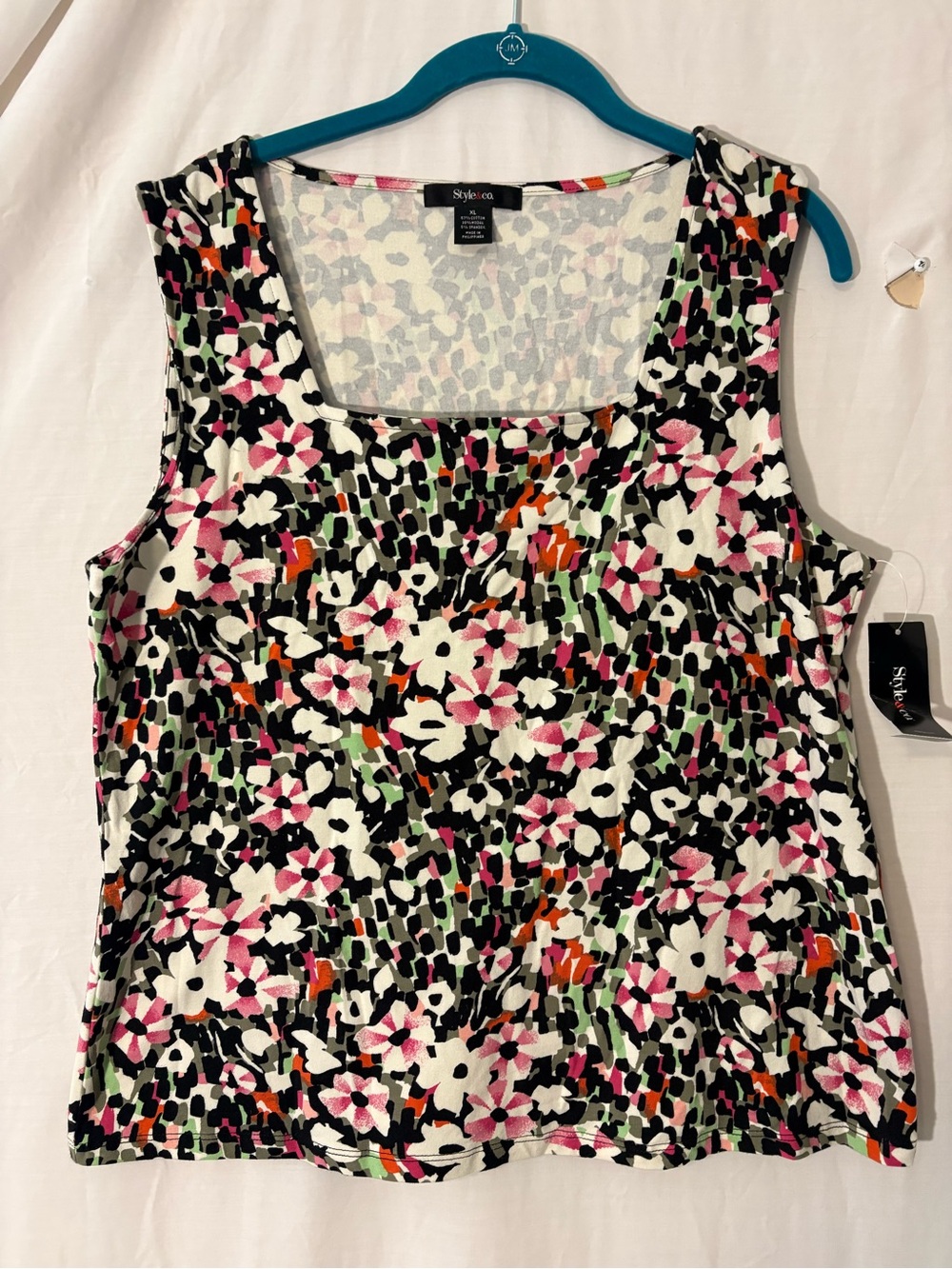 Style & Co. Floral Square-Neck Tank Top - Black, Pink & Green